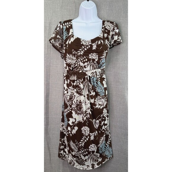 BIYAYCDA Short Sleeve Brown Floral Dress Lined Women's Size 16W - Picture 1 of 7